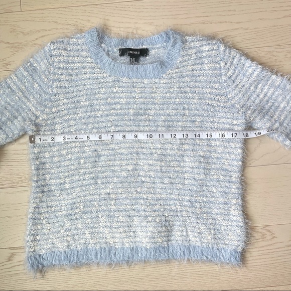 Forever 21 Pastel Powder Blue Super Soft Striped Fuzzy Eyelash Pullover Sweater - Picture 6 of 9